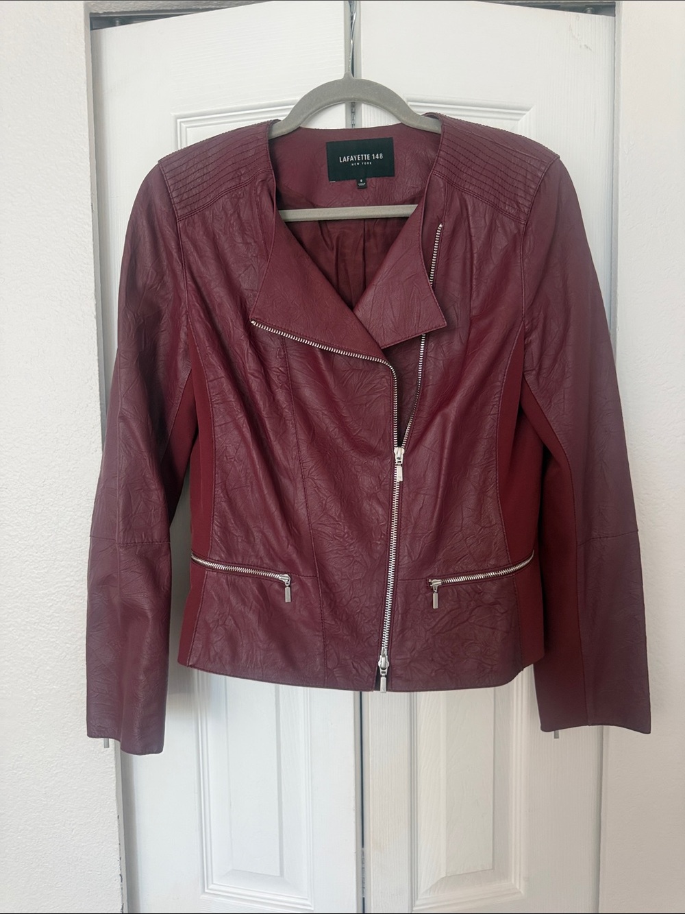 Lafayette 148 New York Wine Moto Jacket with Silver Hardware